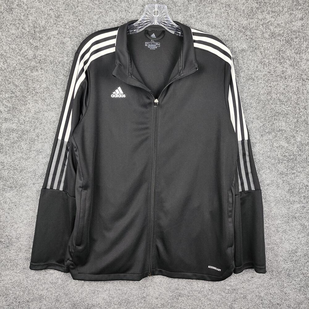 Adidas Jacket Mens XL Black AEROREADY Track Full Zip Three Stripe Athletic